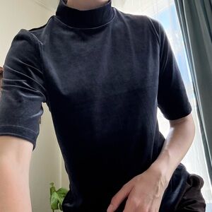Banana Republic Indigo velvet Short Sleeve Shirt with mock neck